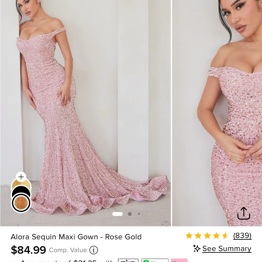 Fashion Nova Blush Pink Off-Shoulder Sequin Mermaid Gown